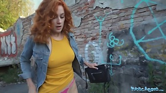 European Redhead Gives A Public Blowjob And Gets Fucked Doggy Style In Public